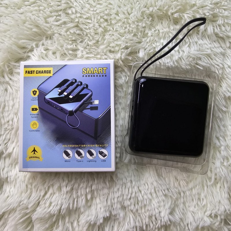 Smart power bank Compact 12000mAh Power Bank with 4 Built-in Cables & Smart LED Display