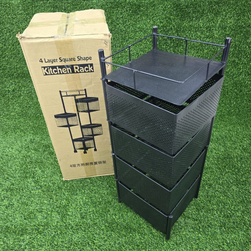 5 layer Square Shape kitchen Rack  Black - Metal body