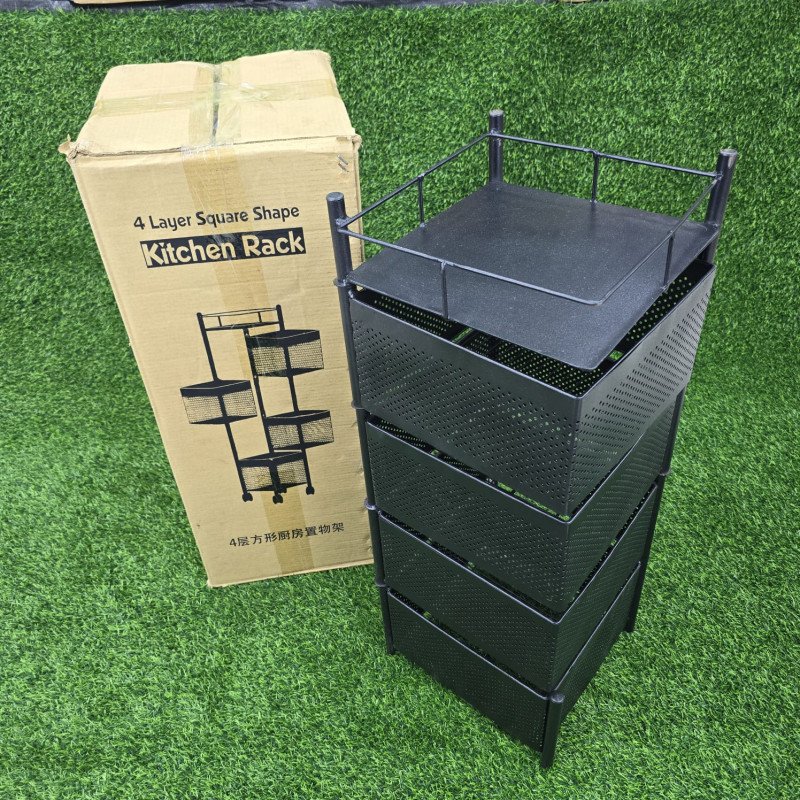 4 layer square shape kitchen rack - Metal Body Black Color