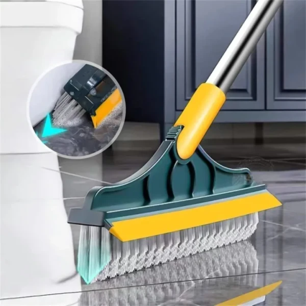 Cleaning Brush with Wiper 3 in 1 Tiles Cleaning Brush with Long Handle 120° Rotate Bathroom Floor Cleaning Brush